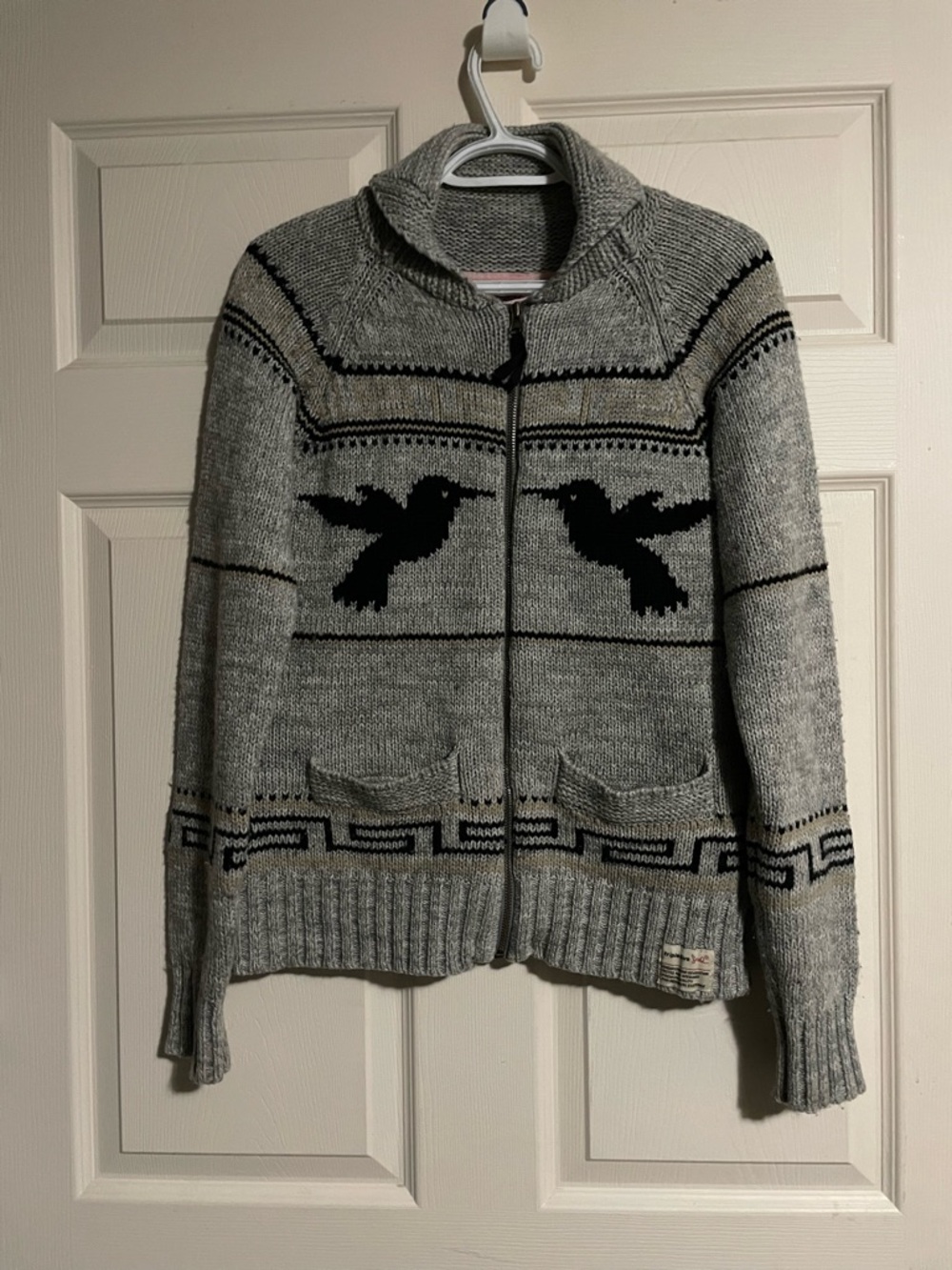 Wool sweater with hummingbirds